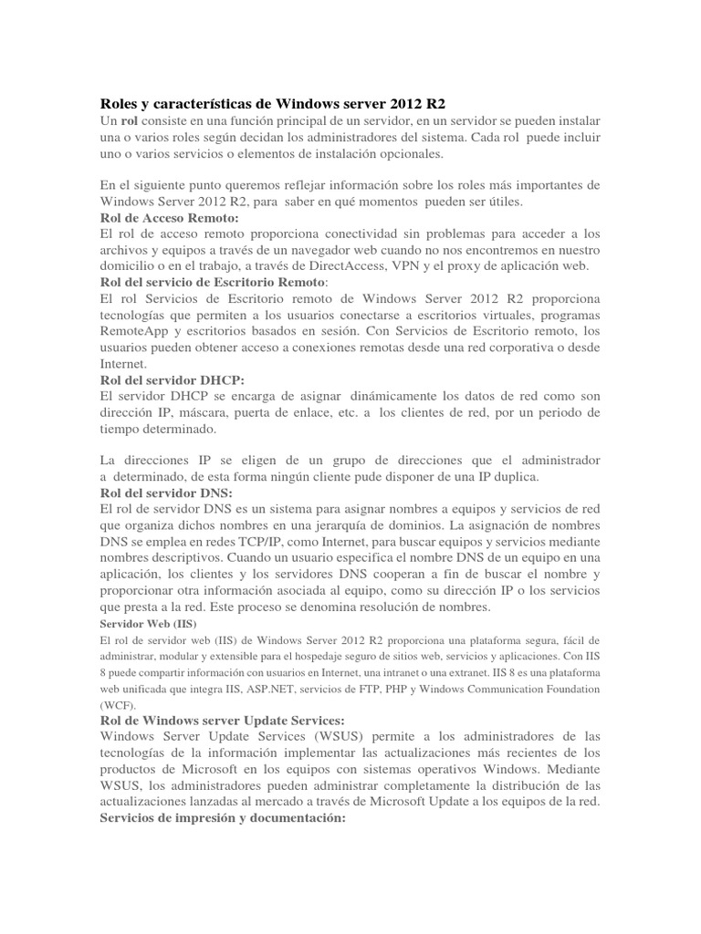 Roles clave en Windows Server 2012 R2 | PDF | Servidor (Computación ...