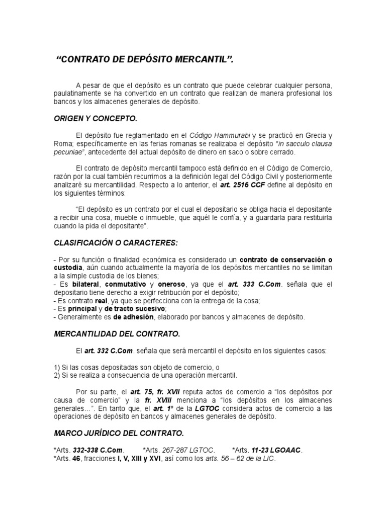 CONTRATO DE DEPÓSITO MERCANTIL.doc Bancos Dinero