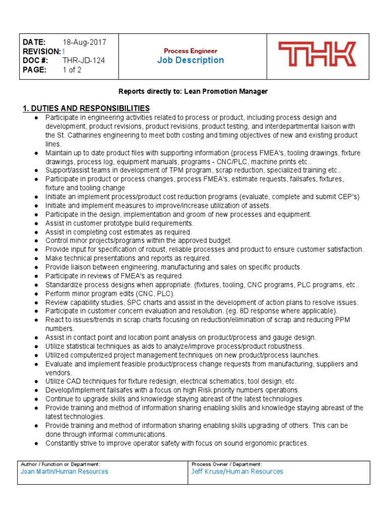 Job Description Process Engineer Download Free PDF Process