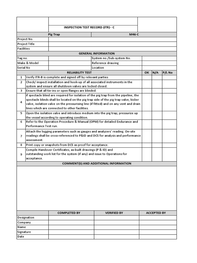 ITR-C Inspection for Pig Trap System | PDF