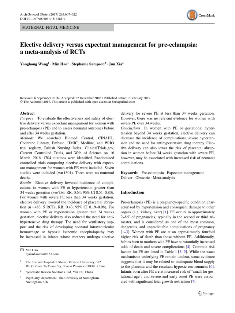 Elective Delivery Versus Expectant Management For PreEclampsia A Meta