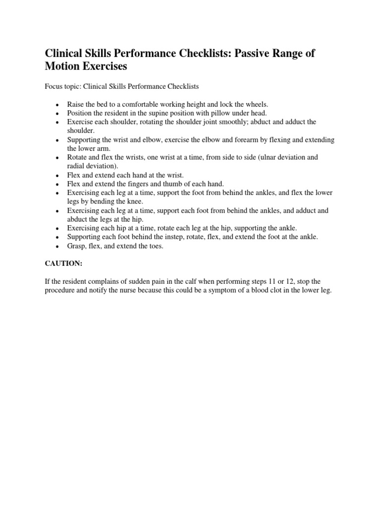 Clinical Skills Performance Checklists Passive Range of Motion