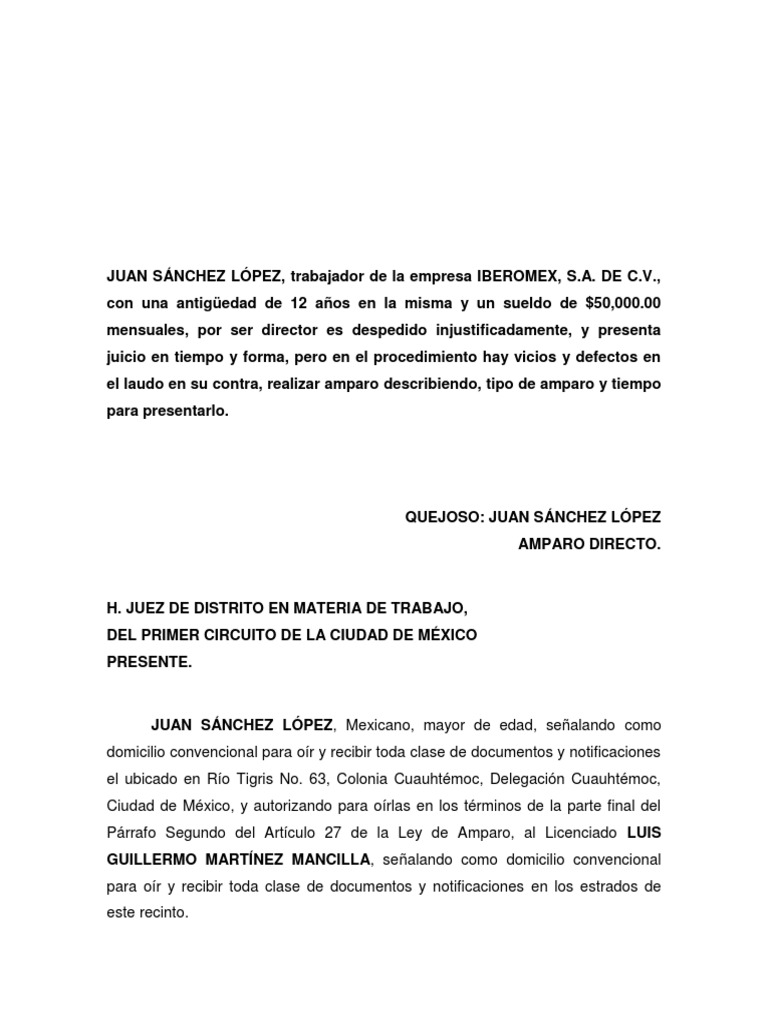 Amparo Directo en Contra de Laudo Laboral | PDF | Testimonio | México