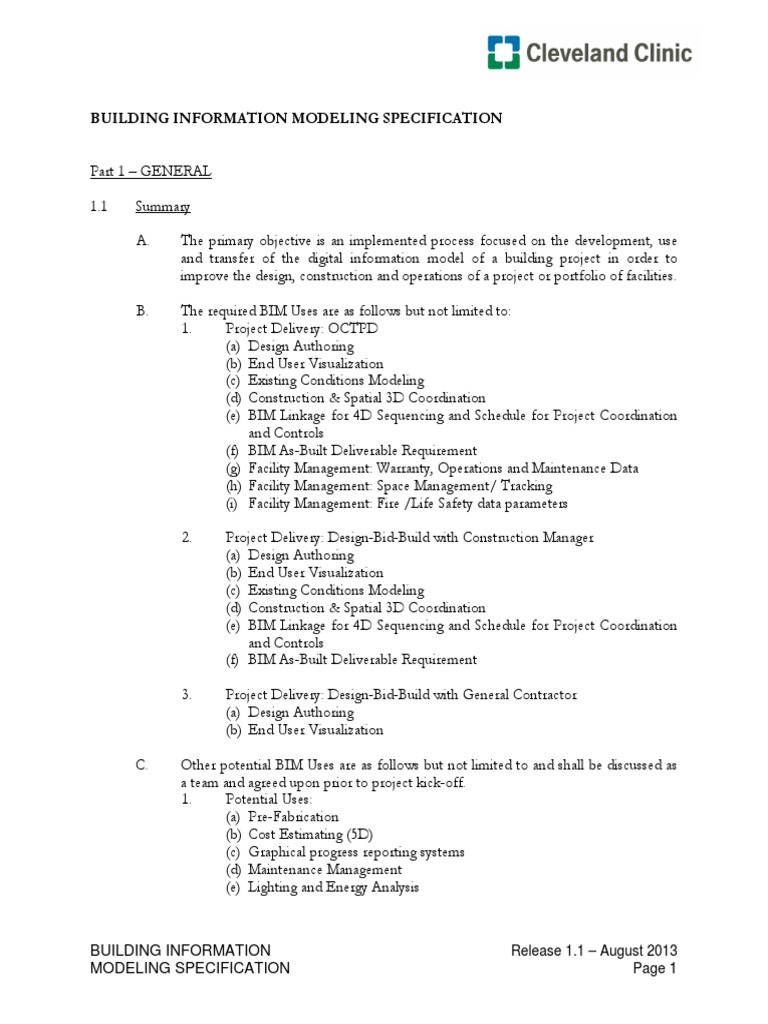 BIM Specification for Cleveland Clinic | PDF | Building Information ...