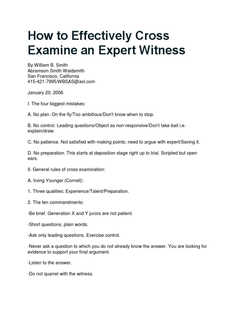 Cross Examination Questions Expert Witness – ALIS