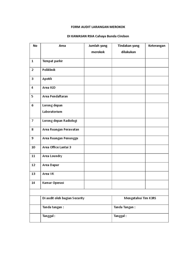 Audit Larangan Merokok RSIA Cirebon | PDF