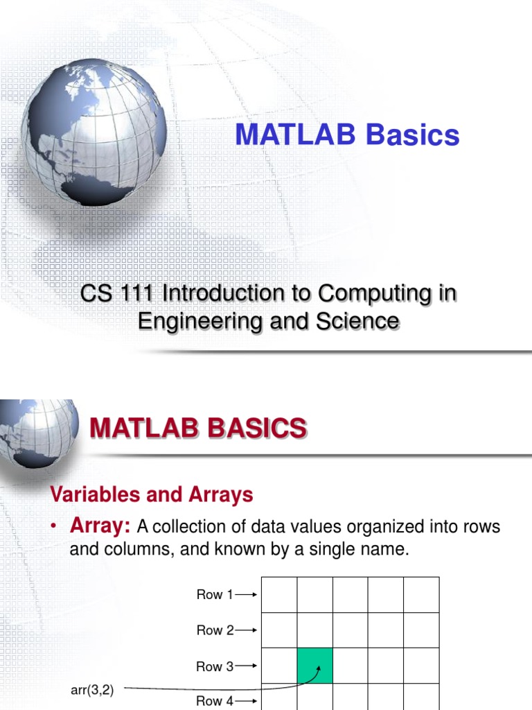 An Introduction to MATLAB Basics: Variables, Arrays, and Common ...