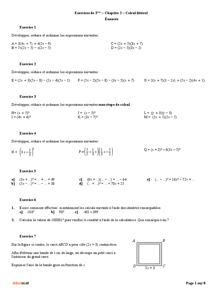 Mission Indigo 3ème Exercices Corrigés Pdf Exercices Et Corriges - Calculs Littérals 3eme | PDF | Géométrie  euclidienne | Mathématiques discrètes