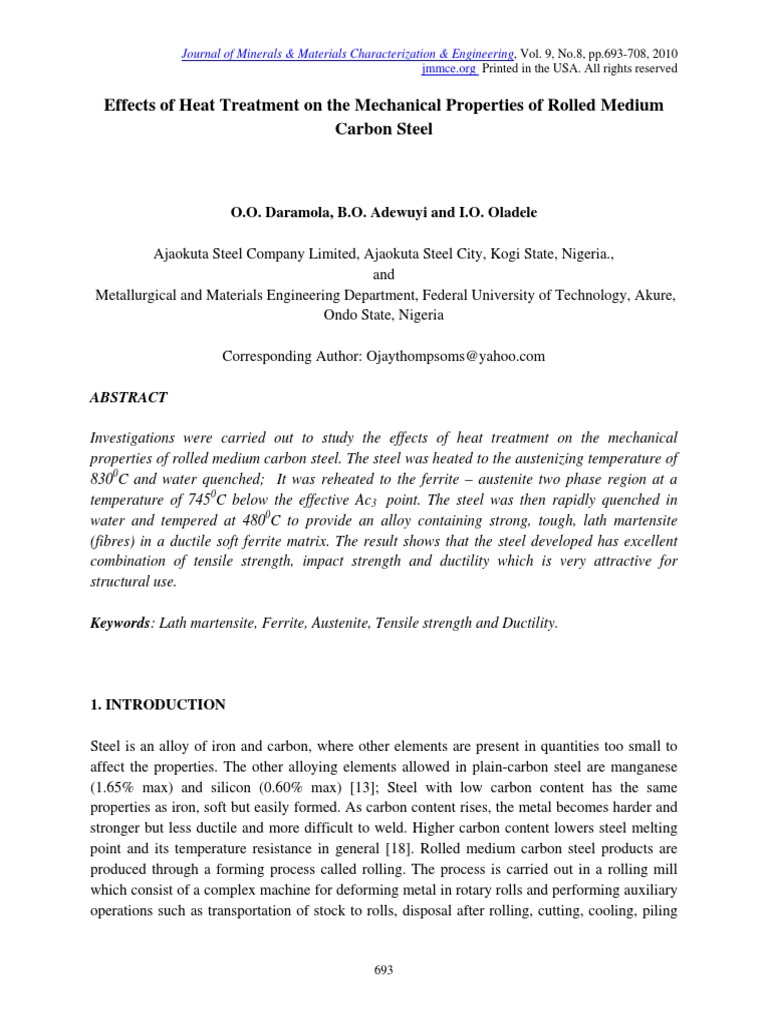 Effects of Heat Treatment On The Mechanical Properties of Rolled Medium ...