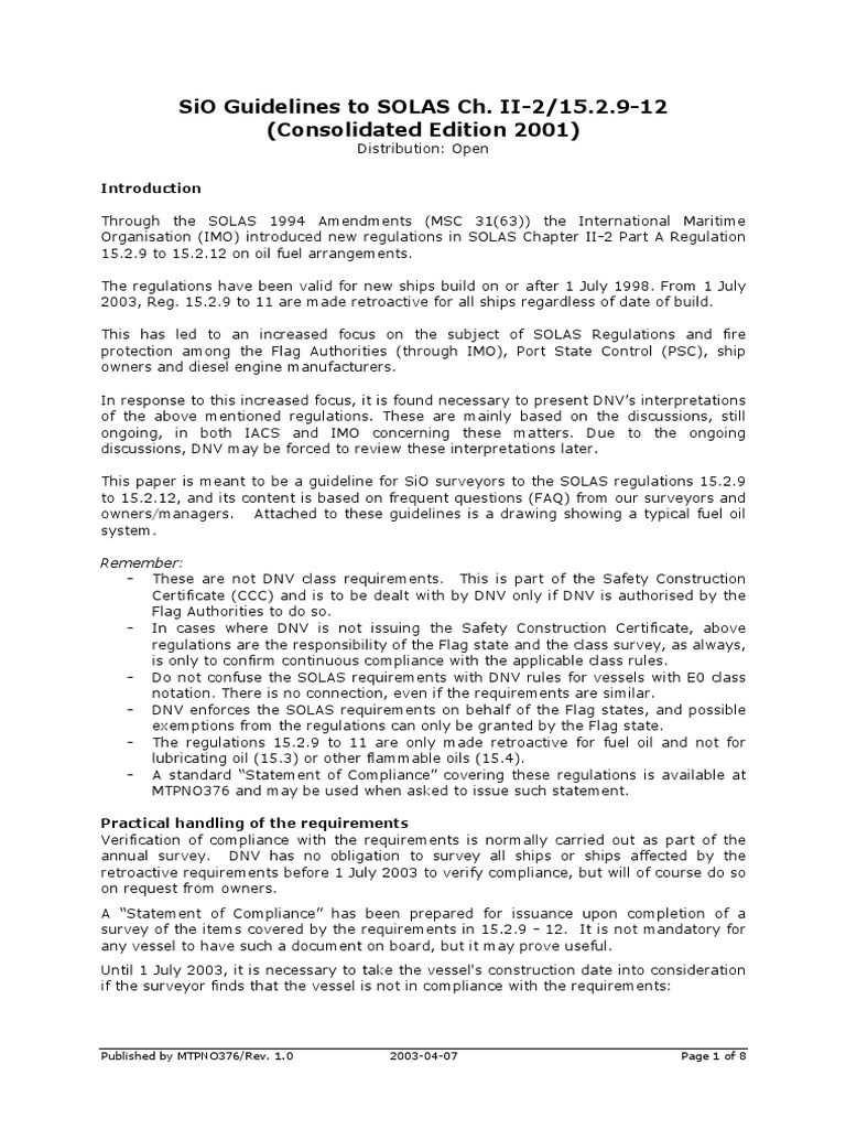 SiO Guidelines for SOLAS II-2 Compliance | PDF | Fuel Injection ...
