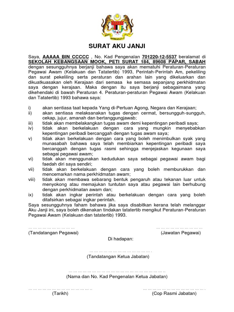 Contoh Surat Aku Janji Penajaan