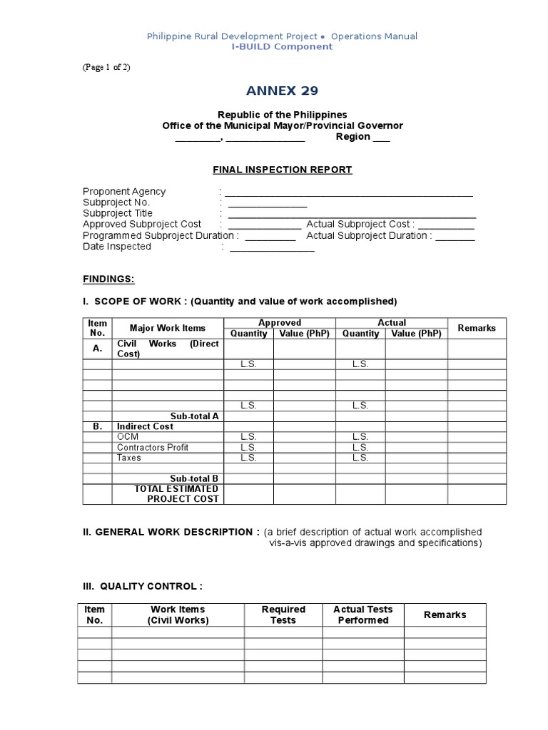 Final Inspection Report Template | PDF | Economies | Government