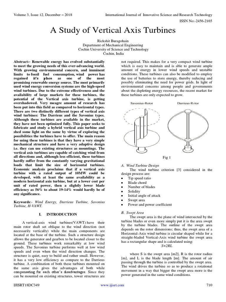 A Study of Vertical Axis Turbines | PDF | Wind Turbine | Wind Power