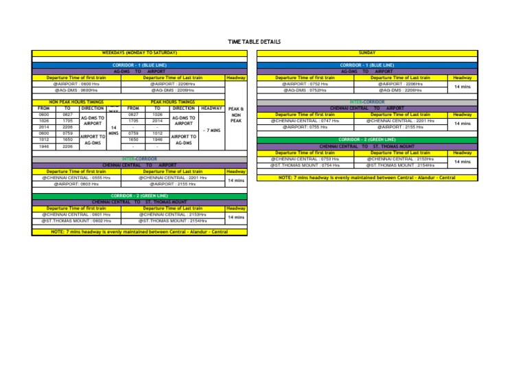 Metro Rail Timetable 2018 | PDF | Land Transport | Sustainable Transport
