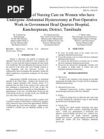 Effectiveness of Nursing Care On Women Who Have Undergone Abdominal Hysterectomy at Post-Operative Work in Government Head Quarters Hospital, Kancheepuram, District, Tamilnadu