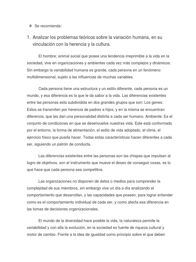 Variación Humana: Herencia y Cultura | PDF | Herencia | Evolución