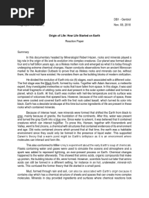 Genbiol - Origin of Life Reaction Paper