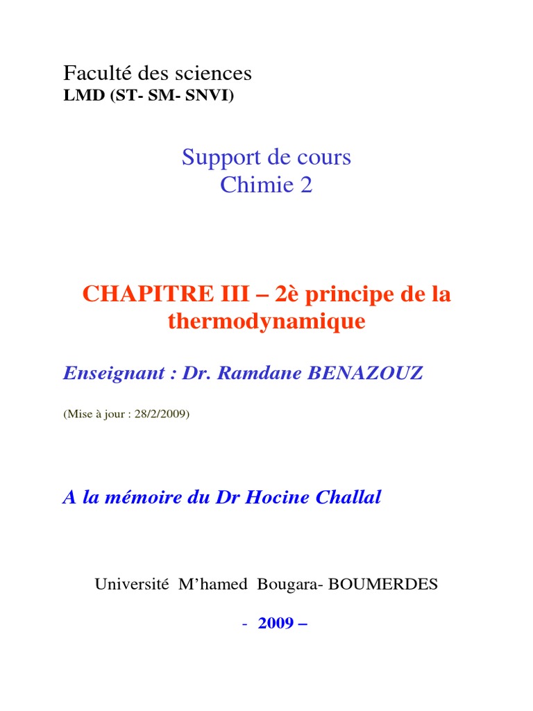 Deuxième principe de la thermodynamique | PDF | Enthalpie libre | Entropie