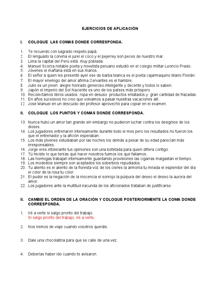Ejercicios Uso de La Coma y Signo de Puntuacion | PDF