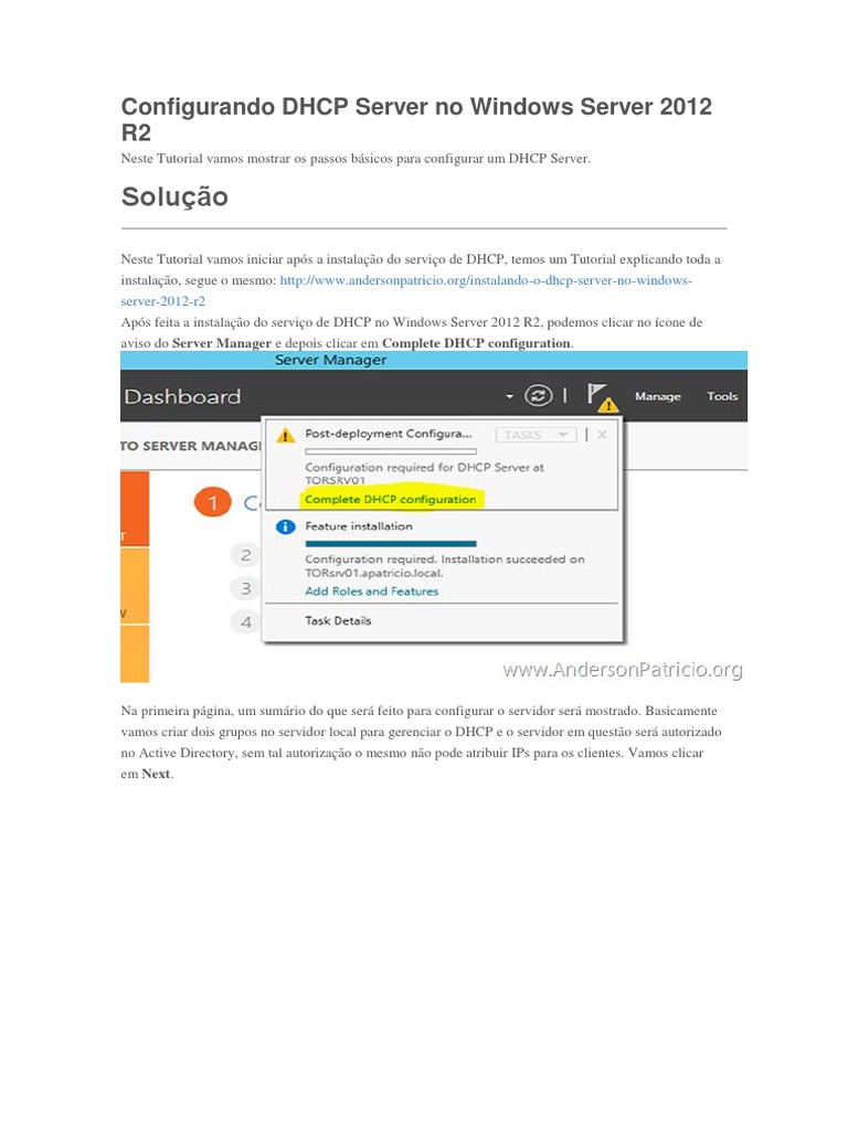 Configuração de DHCP no Windows Server 2012 R2 | PDF | Endereço de IP ...