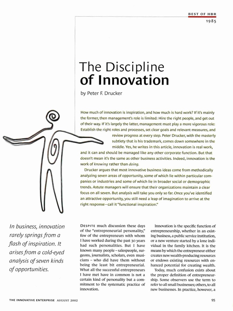 DRUCKER PETER THE DISCIPLINE OF INNOVATION CHAPTER IN ON INNOVATION HARVARD BUSINESS REVIEW 2013 intelligence overview