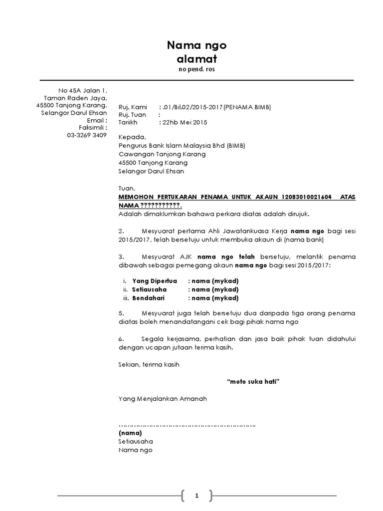 Contoh Surat Rasmi Ngo Utk Buka Akaun  PDF