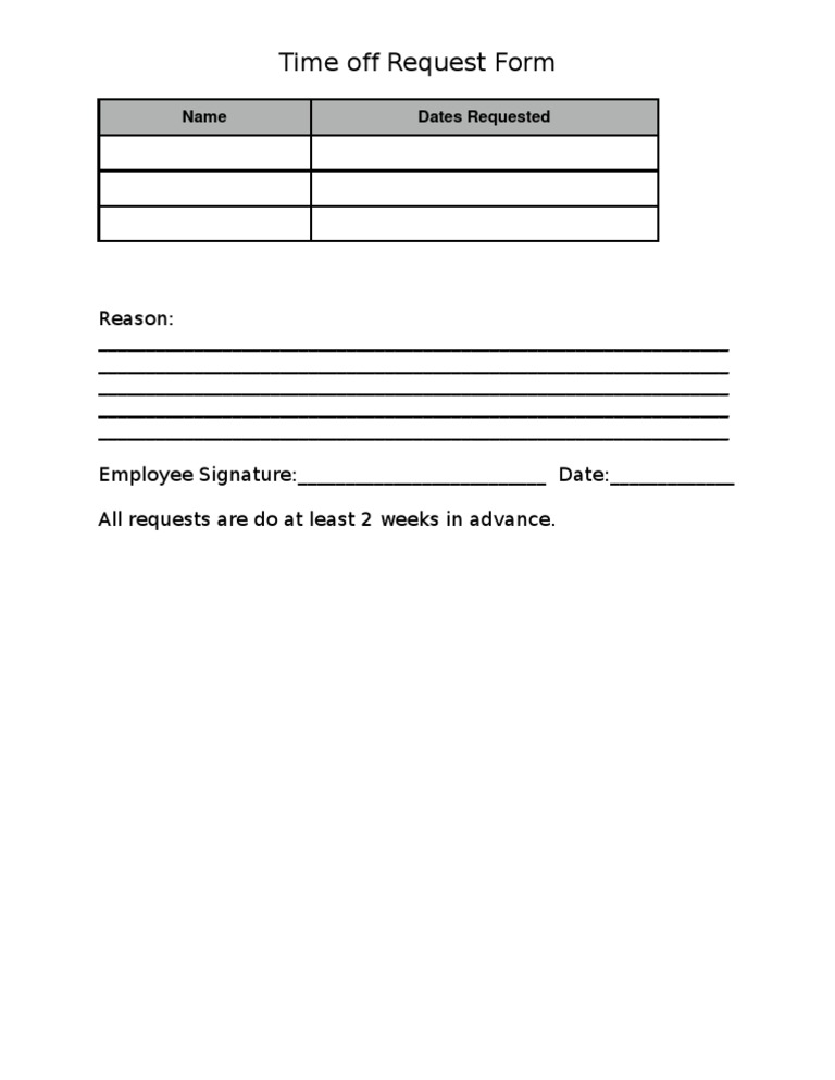 Time Off Request Form | PDF | Business | Finance & Money Management
