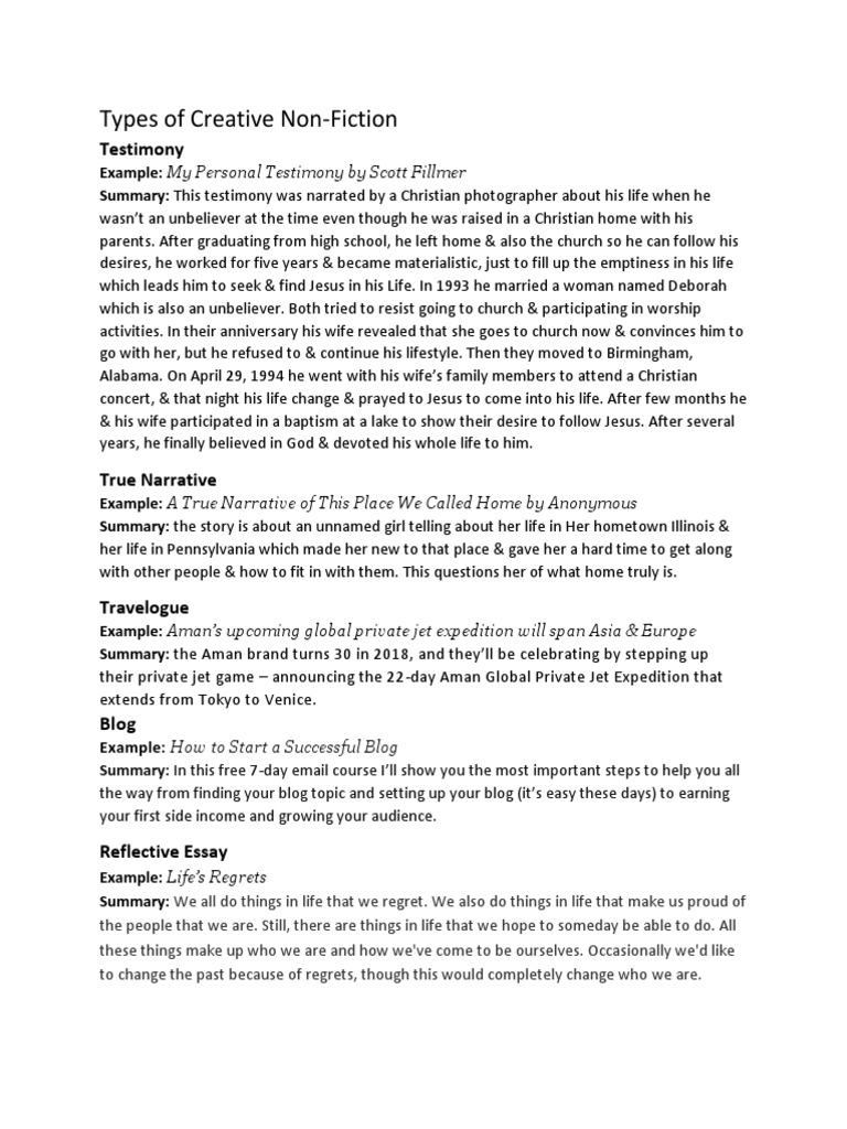 Types of Creative Non-Fiction Explained | PDF | Jesus