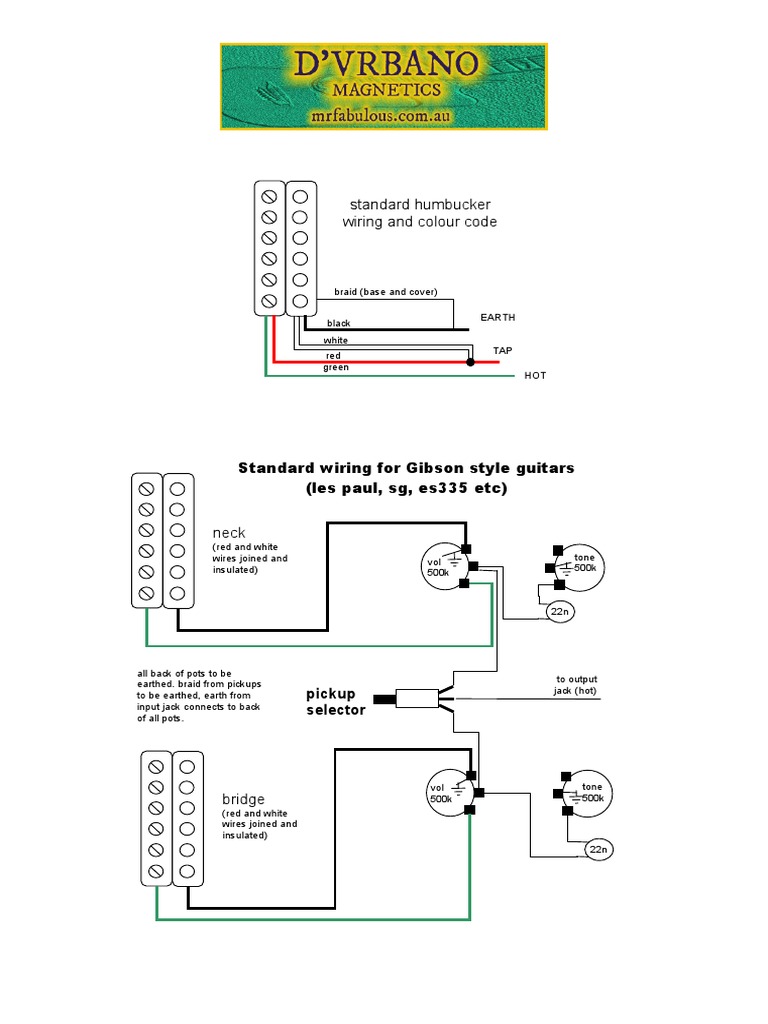 Standard Humbucker Wiring and Colour Code: Pickup Selector | PDF ...