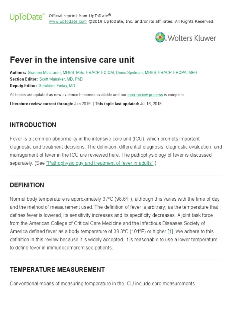 Fever in The Intensive Care Unit - UpToDate | PDF | Sepsis | Fever