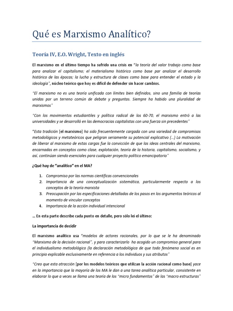 Qué Es Marxismo Analítico E.O. Wright PDF marxismo Racionalidad