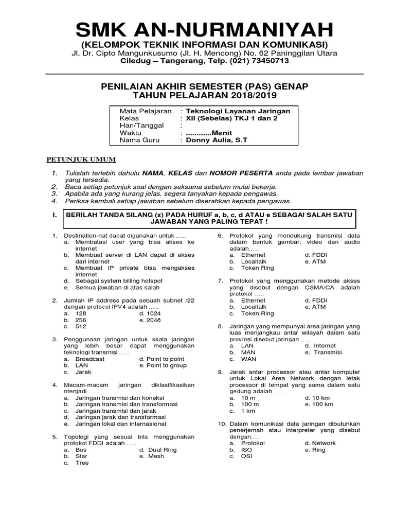 Soal Pas Genap Kelas Xii Tlj 2019
