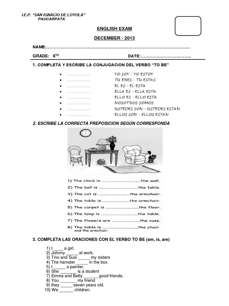 Examen de Inglés 6to Primaria 2013 | PDF | Estudios de idiomas extranjeros