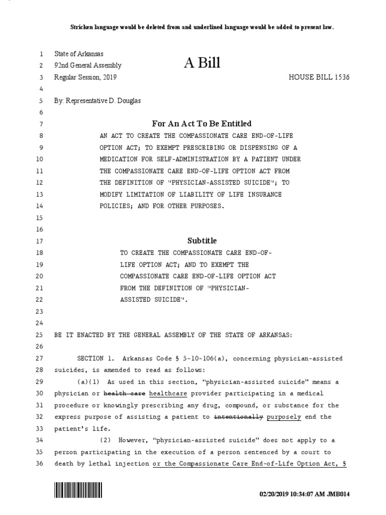Arkansas House Bill 1536 PDF Palliative Care Medical Prescription