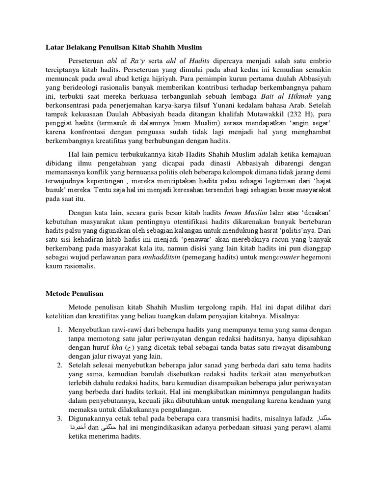 Latar Belakang Penulisan Kitab Shahih Muslim PDF