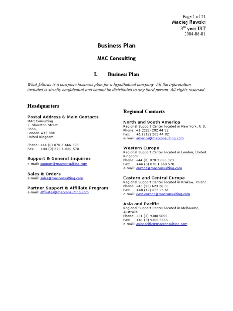 Business Plan For Computer Consulting | PDF | Business