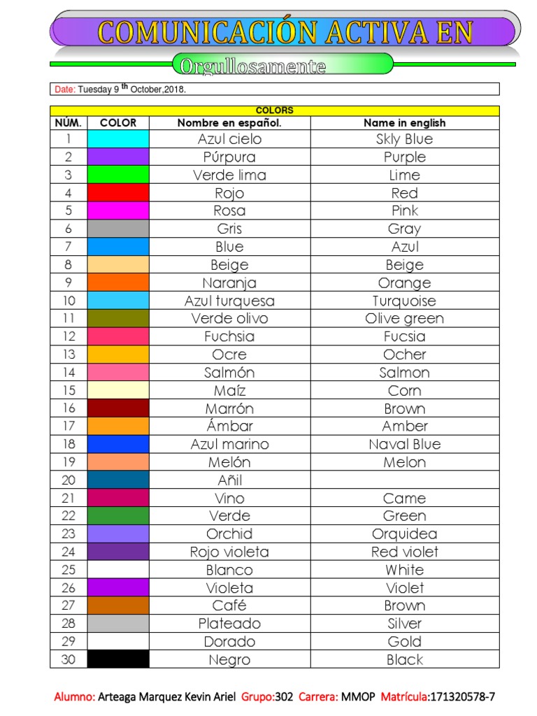 Colores en ingles pdf