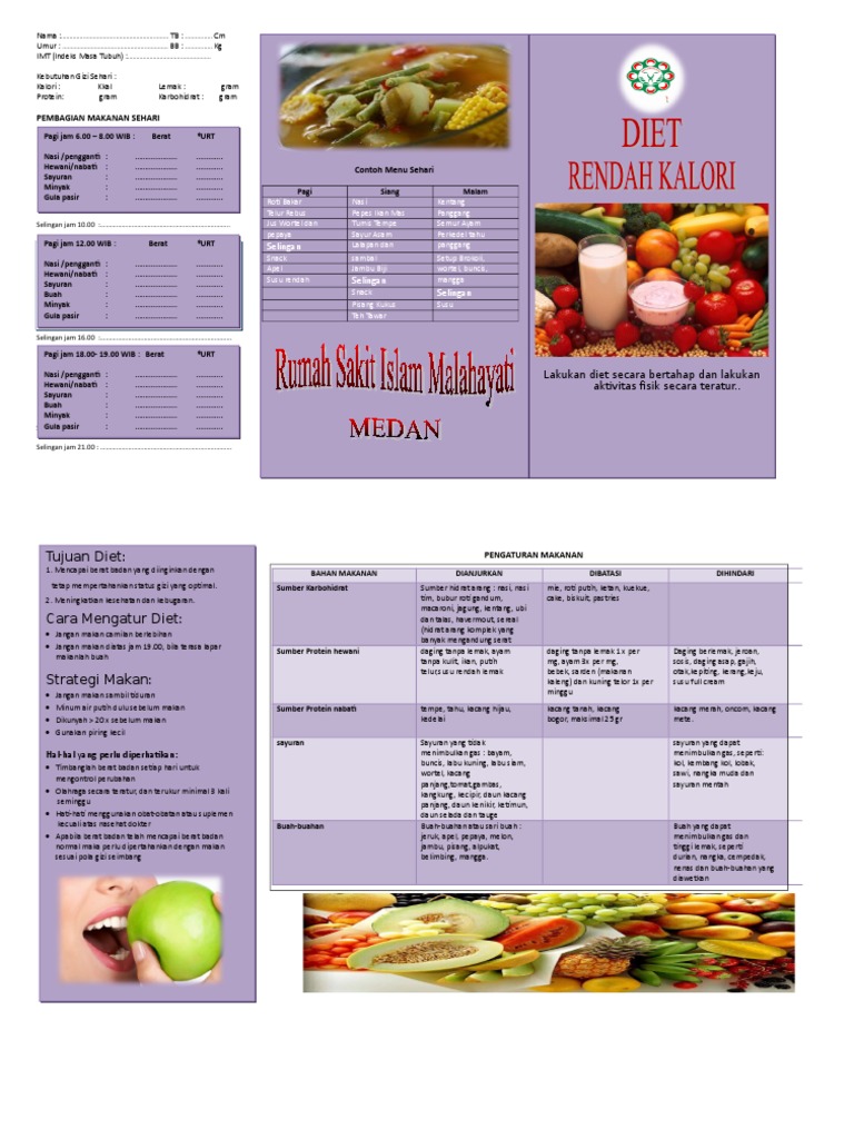 Menu Diet Rendah Kalori Sehari | PDF