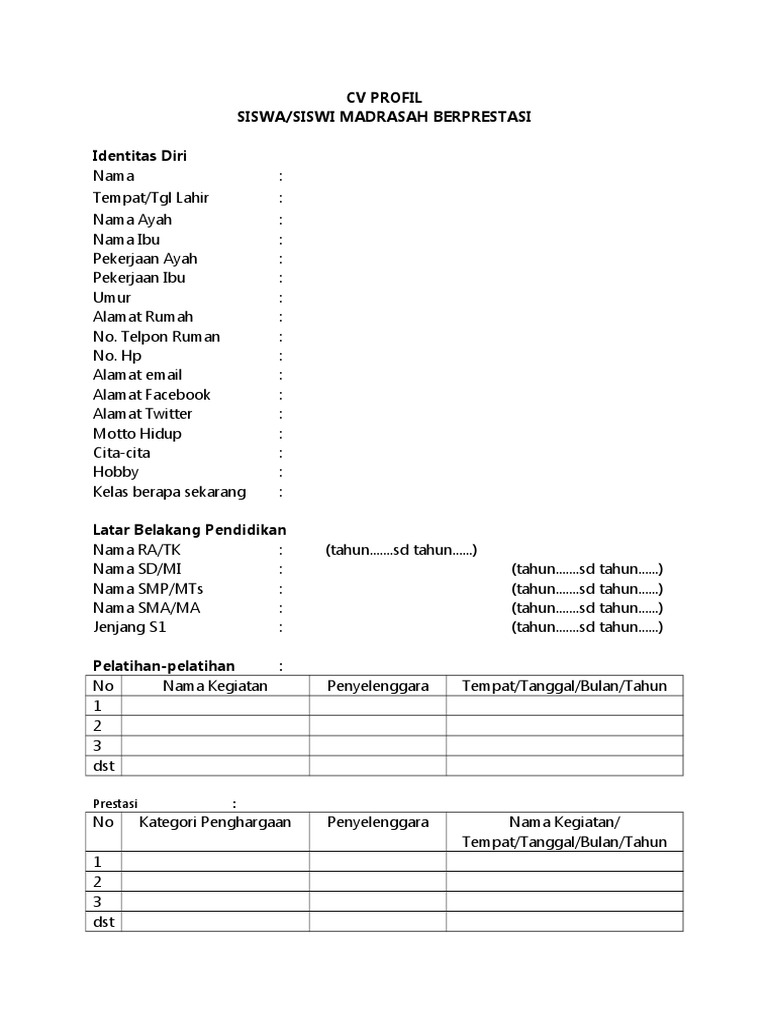 Cv Profil Siswa Berprestasi