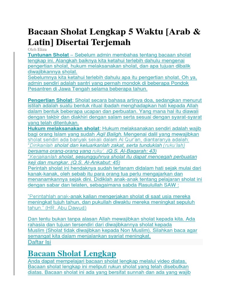 Bacaan Sholat Lengkap 5 Waktu Arab Latin Disertai Terjemah
