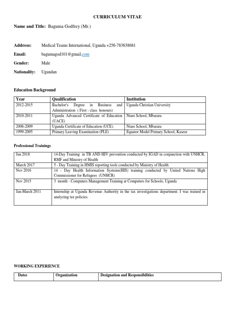 Cv Sample Uganda Data