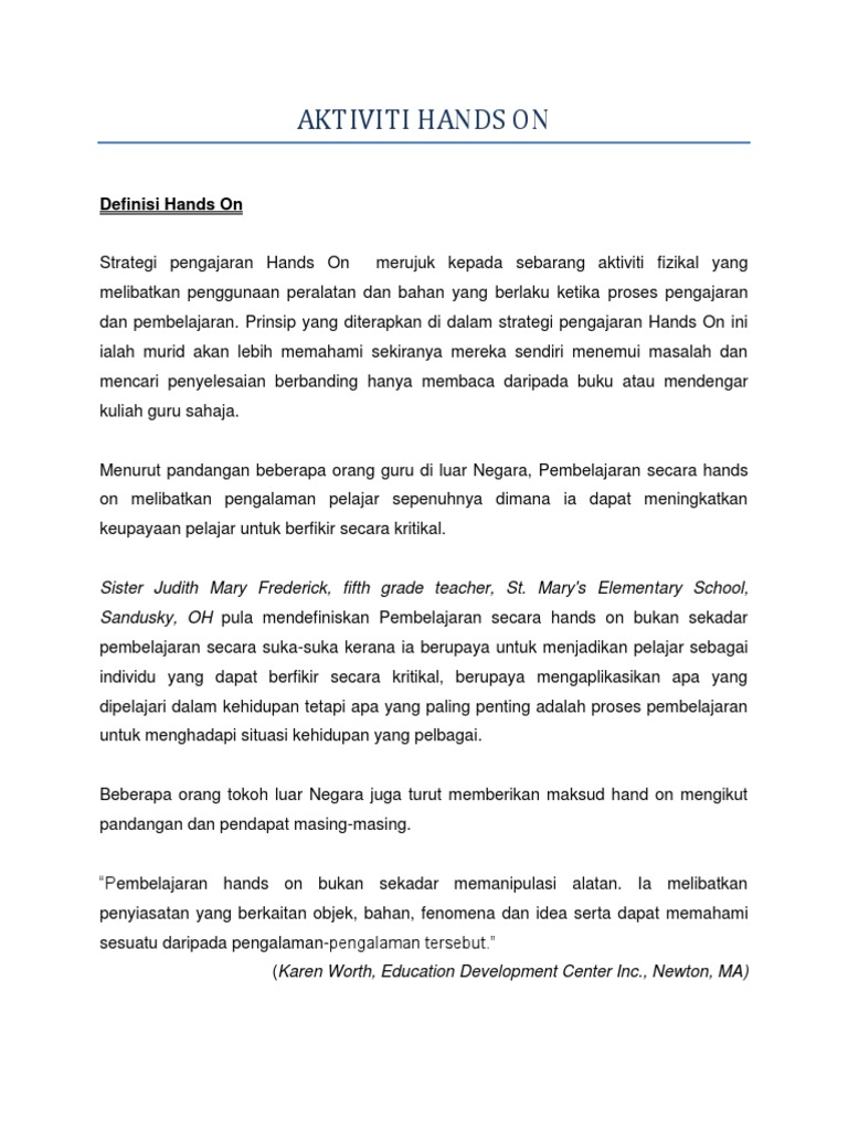 Aktiviti Hands On Pdf
