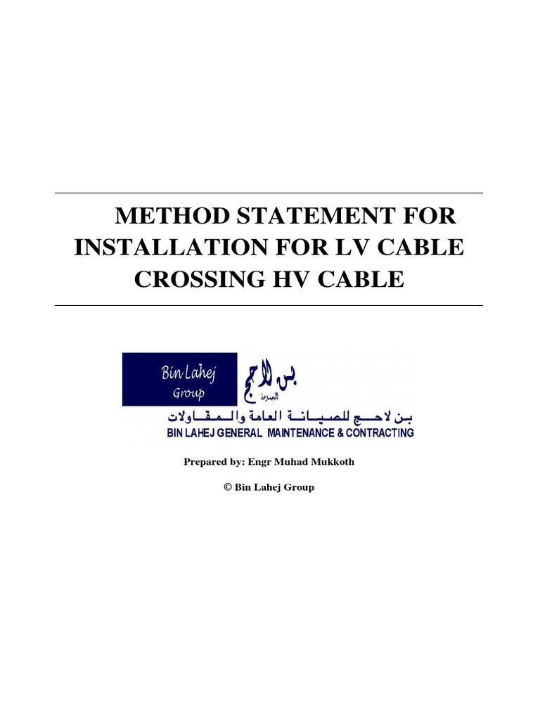 Method Statement For Installation For LV Cable Crossing HV Cable | PDF ...
