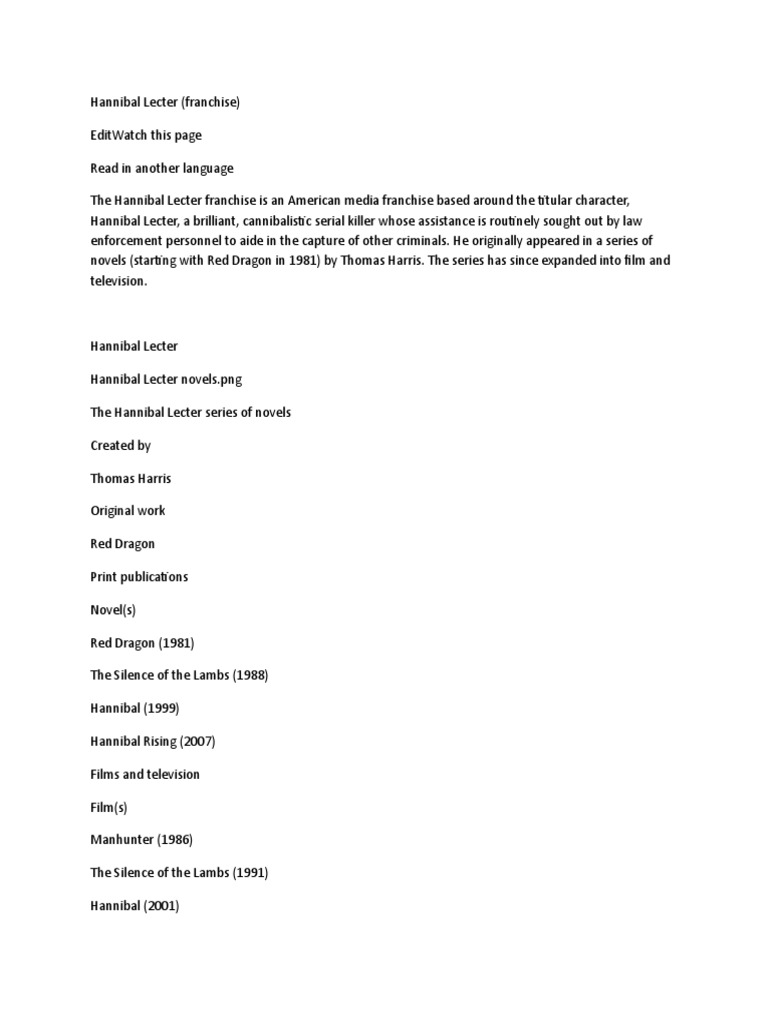 Hannibal LecterWPS Office PDF Metro Goldwyn Mayer Franchises Leisure