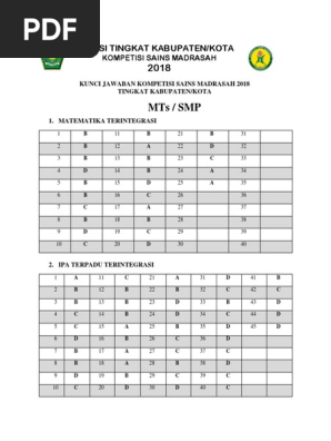 Jawaban Soal Ksm Mts