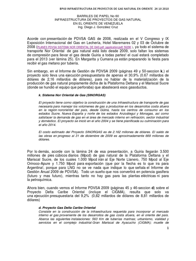 Infraestructura de Gas Natural en Oriente | PDF | Gas natural licuado ...