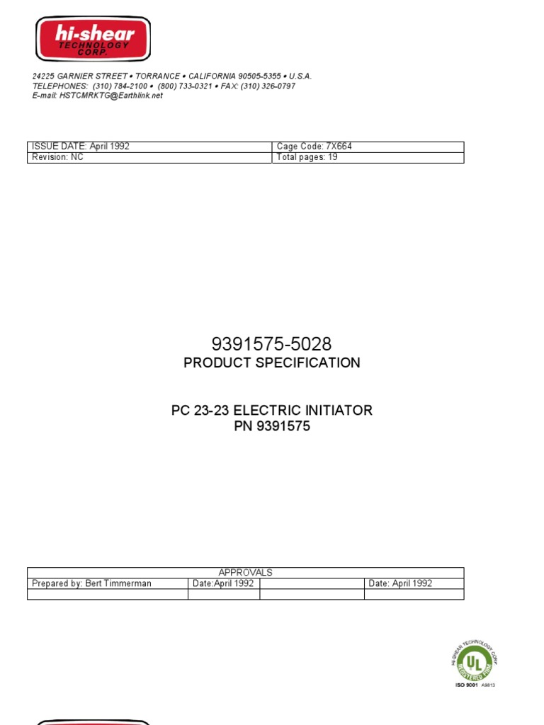 PC 23 Electric Initiator Specification | PDF | Capacitor | Electrical ...