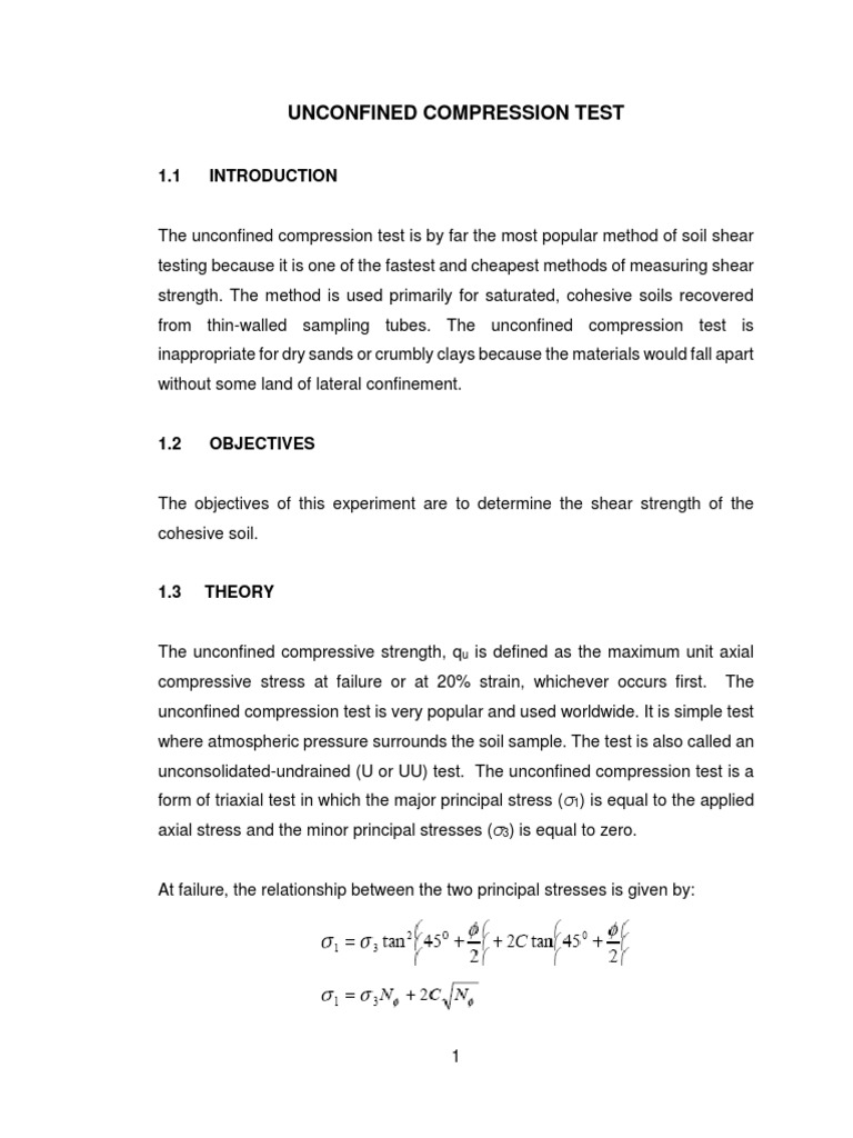 2 Ss Unconfined Compression Test | PDF | Stress (Mechanics ...