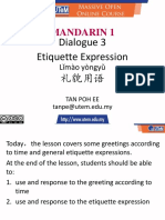 Mandarin 1: Dialogue 3 Etiquette Expression 礼貌用语