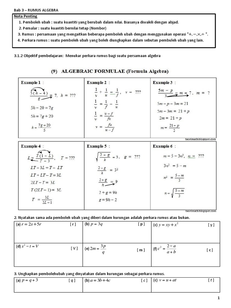 Rumus Algebra Tingkatan 2 Cadectzxz